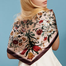Load image into Gallery viewer, Vintage Botanical Floral Square Scarf – Elegant Garden Print Satin Neck &amp; Hair Scarf: PK / ONE