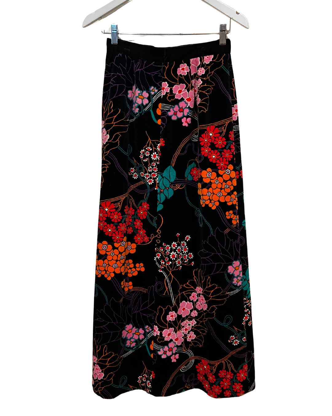 Black Floral Velvet Skirt, 1960’s, 26” Waist