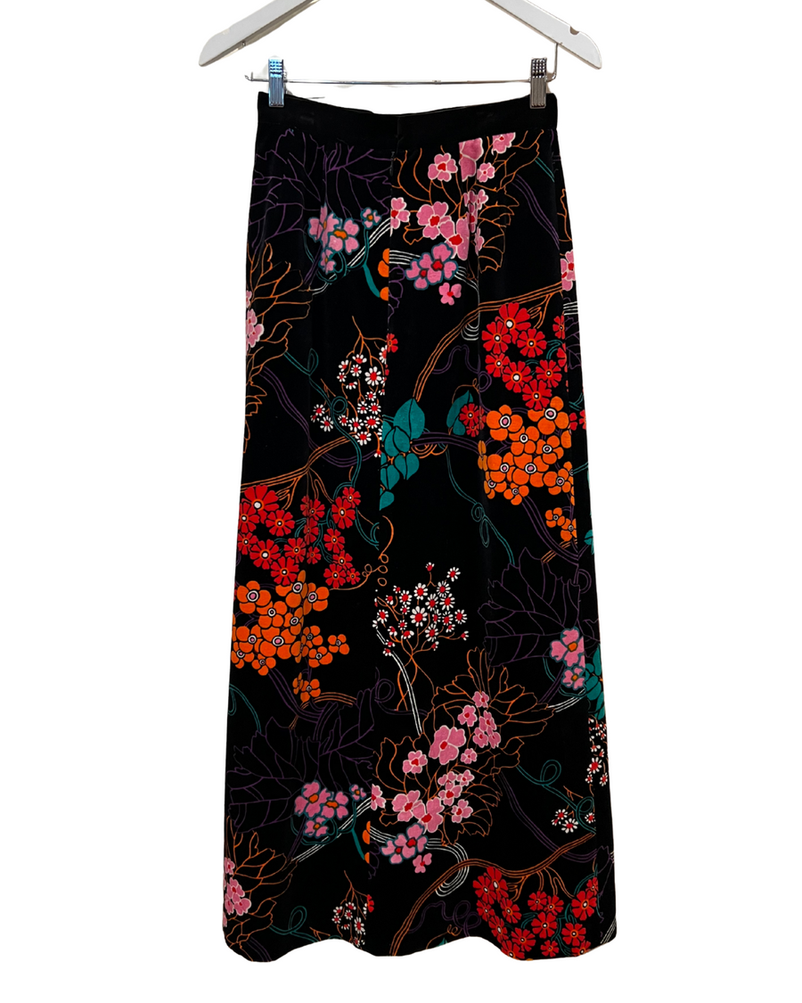 Black Floral Velvet Skirt, 1960’s, 26” Waist
