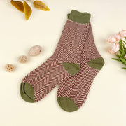 Vintage Houndstooth,Small Floral Trendy Mid-Calf Socks: Green