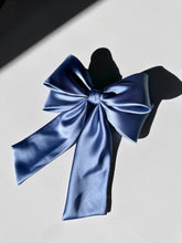 Load image into Gallery viewer, The Perfect Long Satin Hair Bow Barrette: Blue
