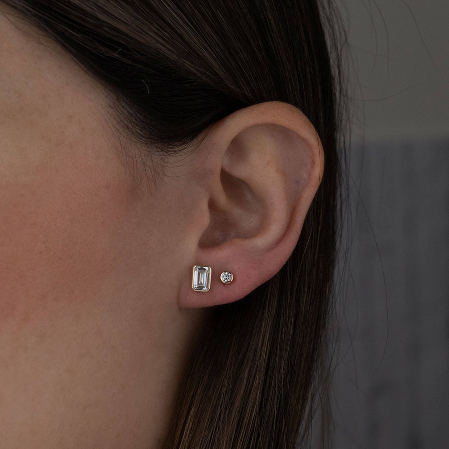 Emerald Cut Stud Earrings: Silver