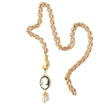Load image into Gallery viewer, 24K Satin Gold Cameo &amp; Hand Charm Necklace: 20"