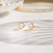 Pearl Button Studs: Gold