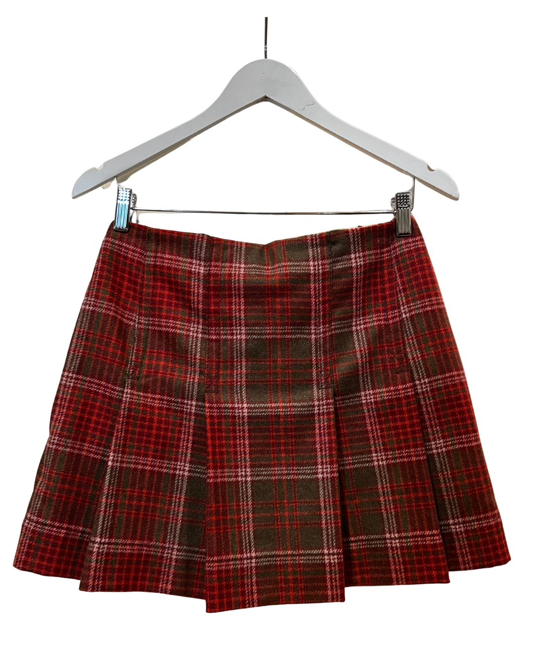 Red Plaid Wool Mini Skirt, 1990s, 27” Waist