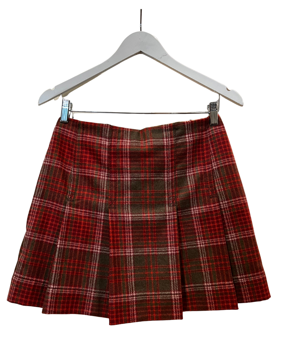 Red Plaid Wool Mini Skirt, 1990s, 27” Waist