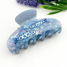 Load image into Gallery viewer, Blue Porcelain Sardine Half-Moon Acrylic Hair Claw Clip: Blue