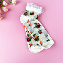 Load image into Gallery viewer, Breathable summer thin  lace socks with plants flowers: White