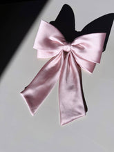 Load image into Gallery viewer, The Perfect Long Satin Hair Bow Barrette: Blue