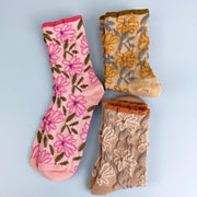 Sweet Flower Tube Socks: Khaki