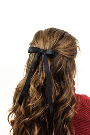 Long Matte Satin Hair Bow Barrette | Micro Alice Bow: Soft Pink