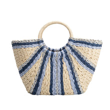 Load image into Gallery viewer, Suzie Blue Large Straw Tote Bag
