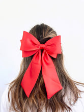 Load image into Gallery viewer, The Perfect Long Satin Hair Bow Barrette: Blue