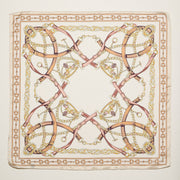 Classic Equestrian Chain Square Scarf – Vintage Belt & Gold Chain Print Silk-Feel Scarf: WT / ONE