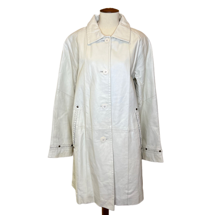 White Leather Trench, 1980s, 42” Bust, as is