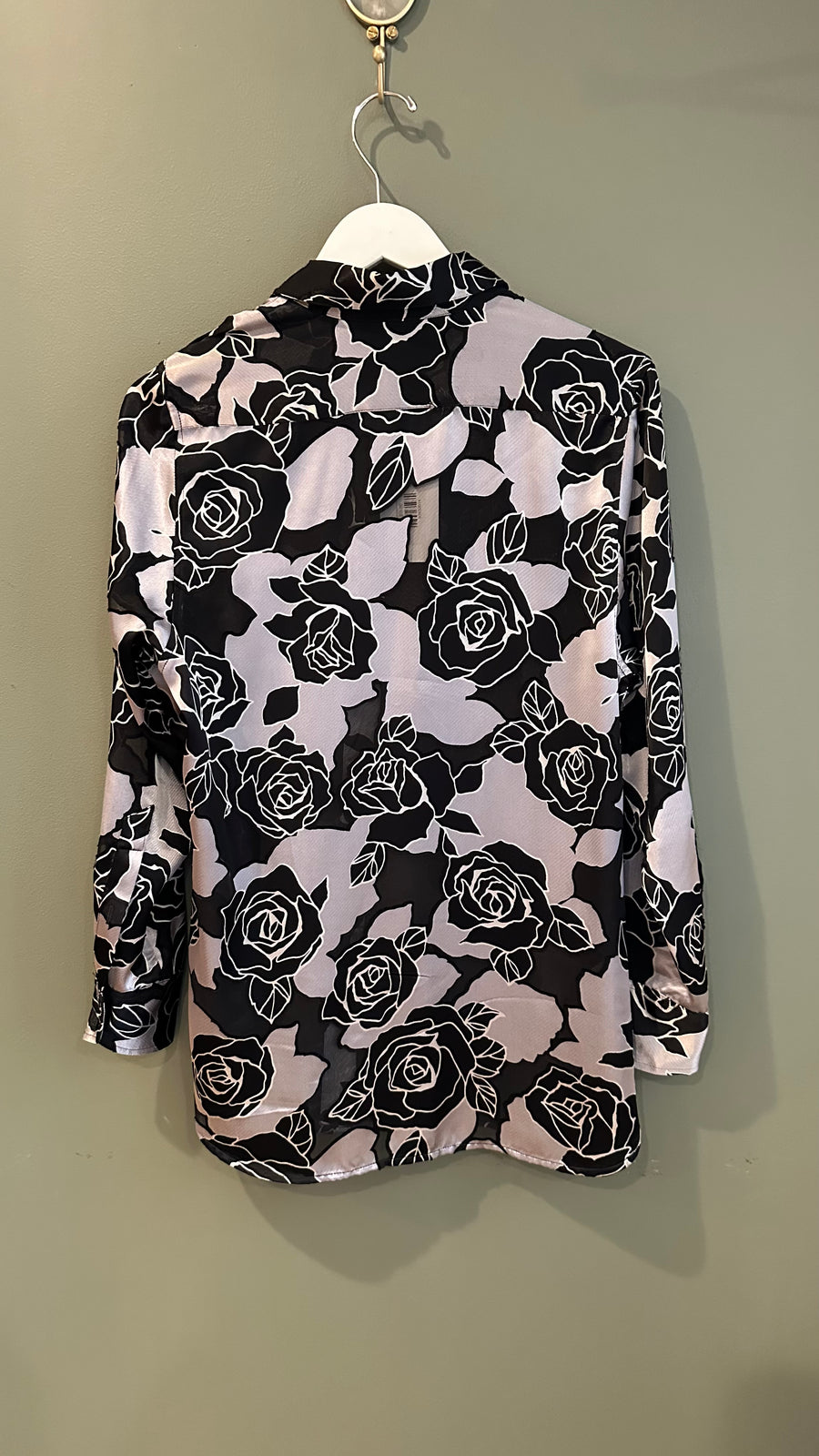 Black and White Sheer Button Down, 1990s, 40” Bust