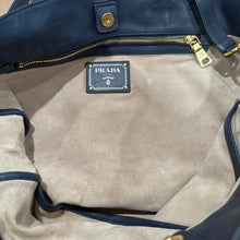Load image into Gallery viewer, Prada Two-Way Shopper Tote Bag in Dark Blue Calf-Skin
