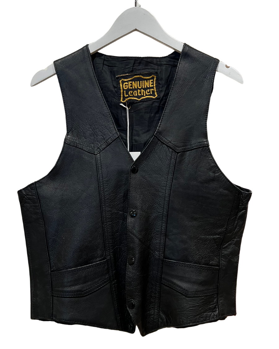 Black Leather Vest, 1980s, 40” Bust