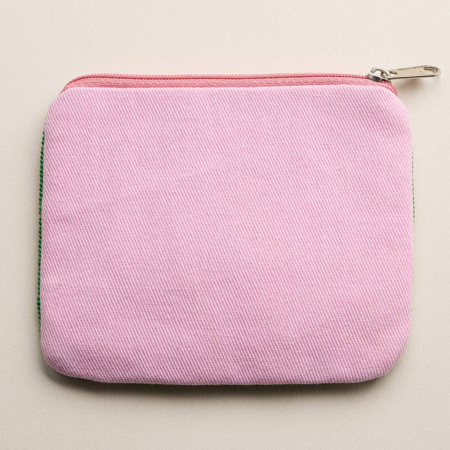 Beaded Sardine Tin Clutch – Pink Hand-Embroidered Sequin Zip Pouch: MT / ONE