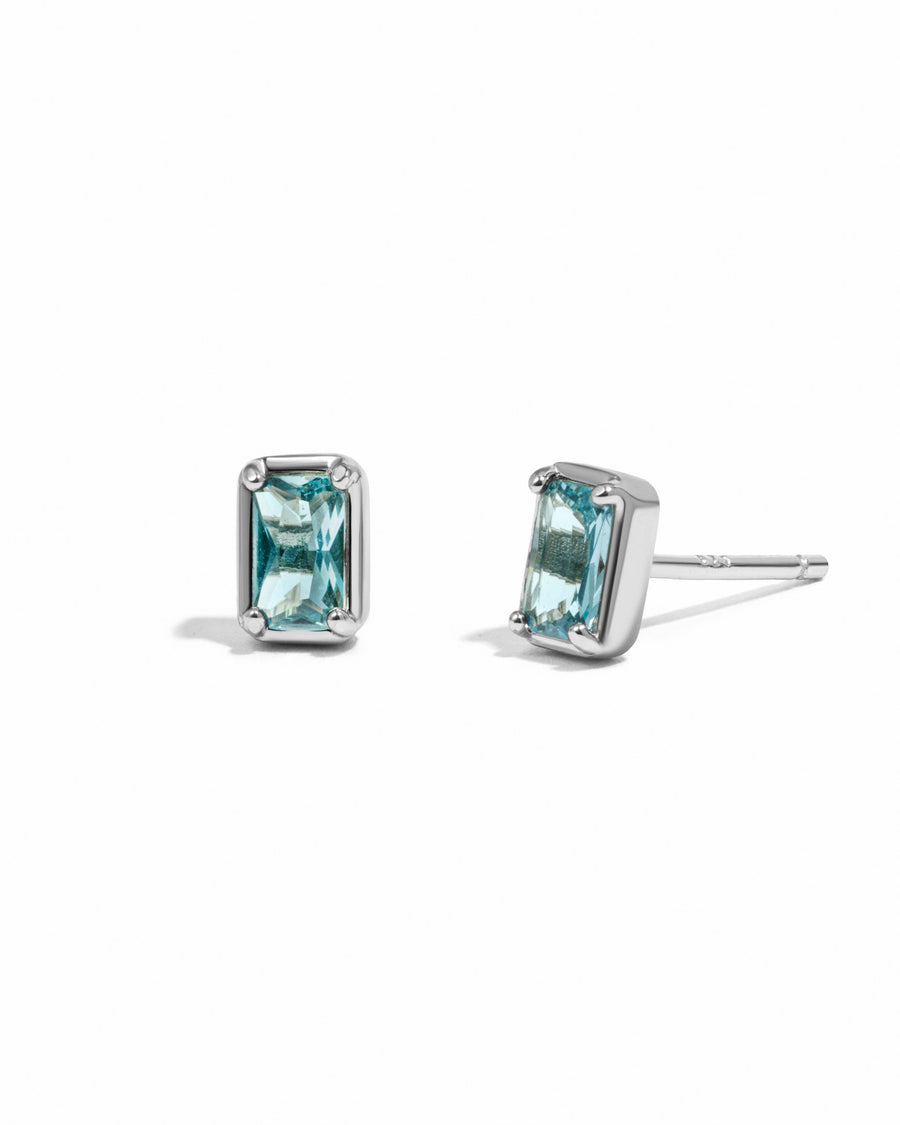 Aquamarine Baguette Studs: Gold