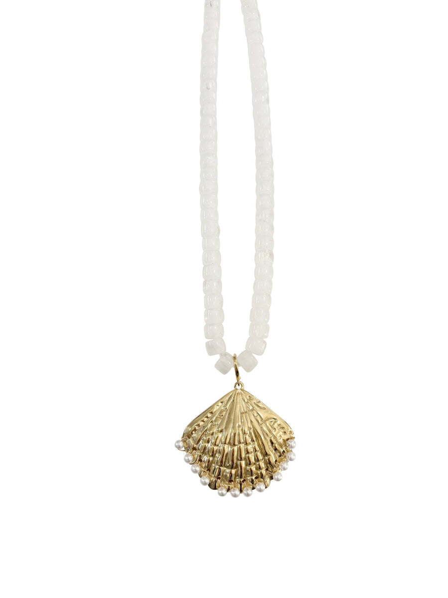 Camila White Beaded Necklace with Pearl Shell - Style 2