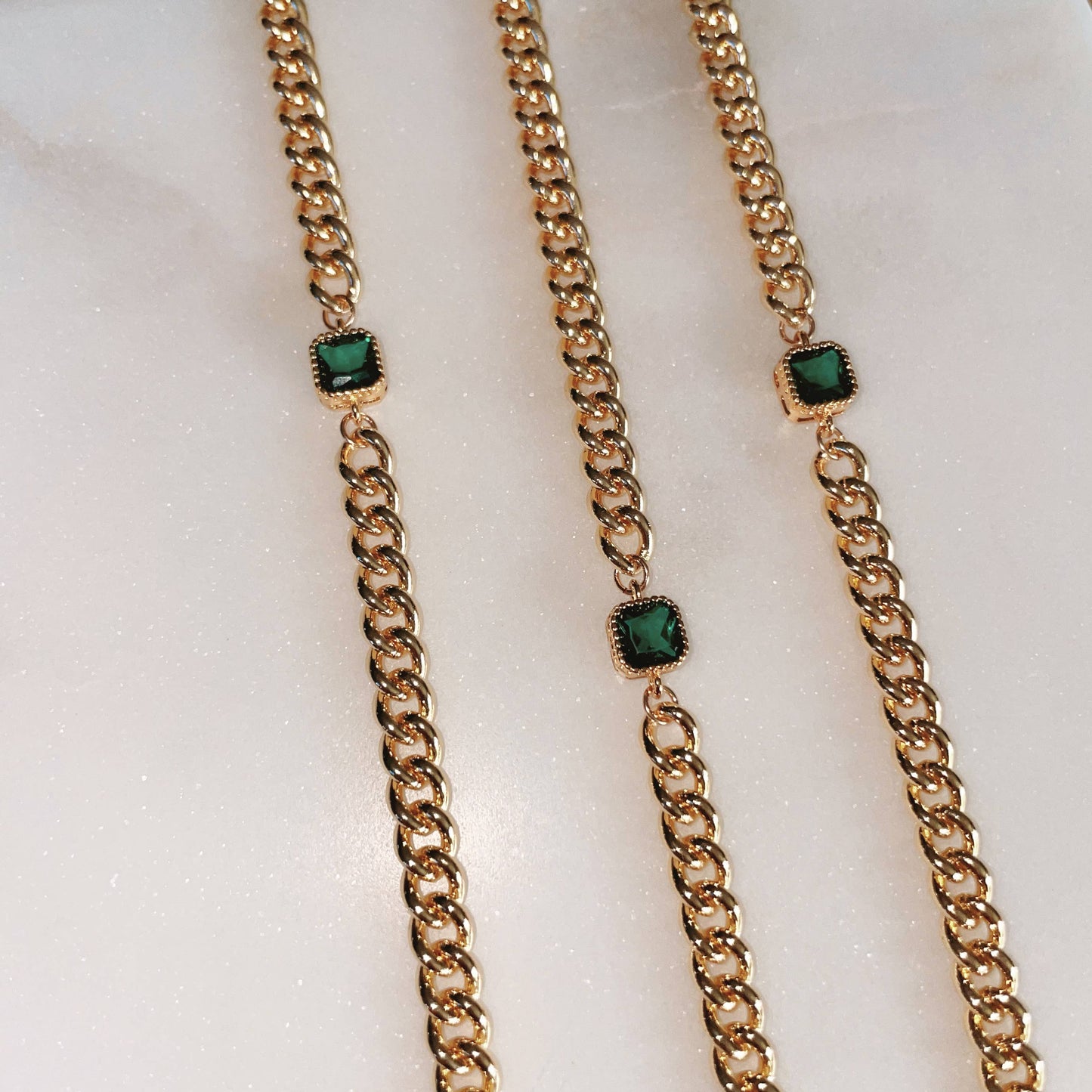 Night Bird Necklace Emerald Stone Gold Filled Chain Necklace: 16”