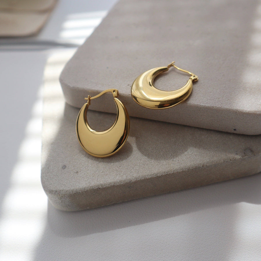 Flat Moon Hoops | Gold Hoops