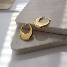 Load image into Gallery viewer, Flat Moon Hoops | Gold Hoops