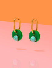 Load image into Gallery viewer, Deco Glam Medallion Oval Hoops Green