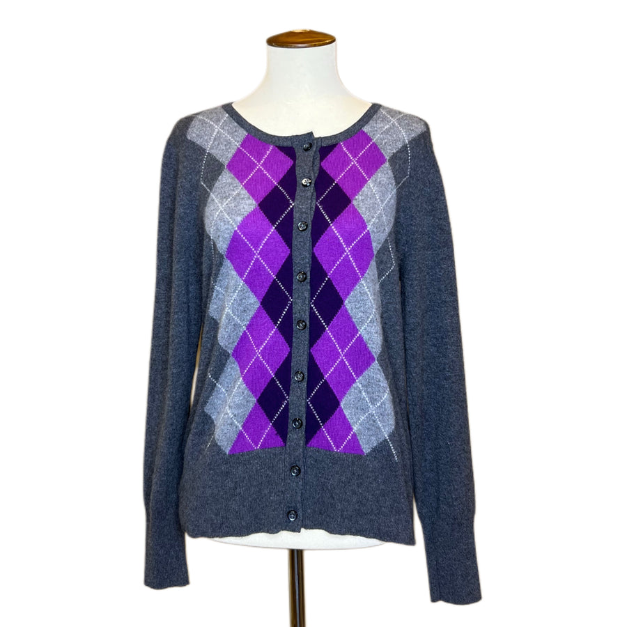 Argyle Cashmere Cardigan, 1990s, 42” Bust