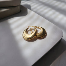 Load image into Gallery viewer, Flat Moon Hoops | Gold Hoops