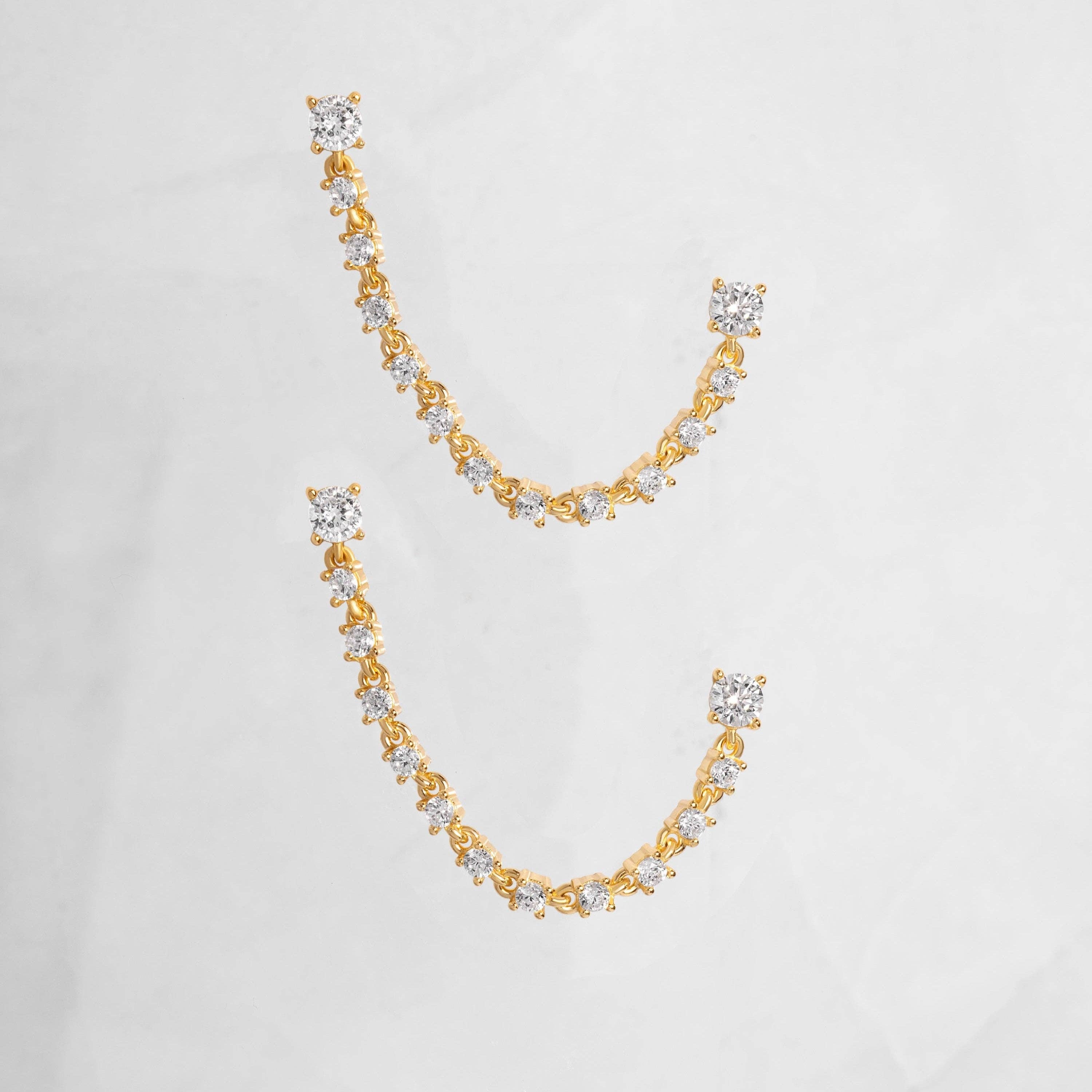 Two-Piercing Tennis Chain Link Studs: Gold