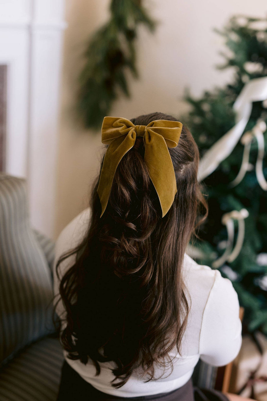 Large Velvet Hair Bow Barrette for Women | Bailee Bow: Moss