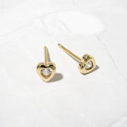 Bezel Heart Studs: Gold