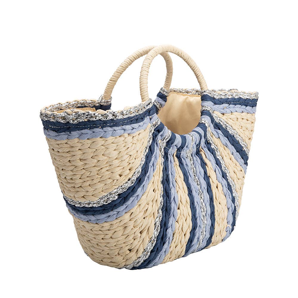 Suzie Blue Large Straw Tote Bag