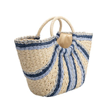 Load image into Gallery viewer, Suzie Blue Large Straw Tote Bag
