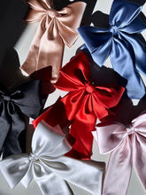 Load image into Gallery viewer, The Perfect Long Satin Hair Bow Barrette: Blue
