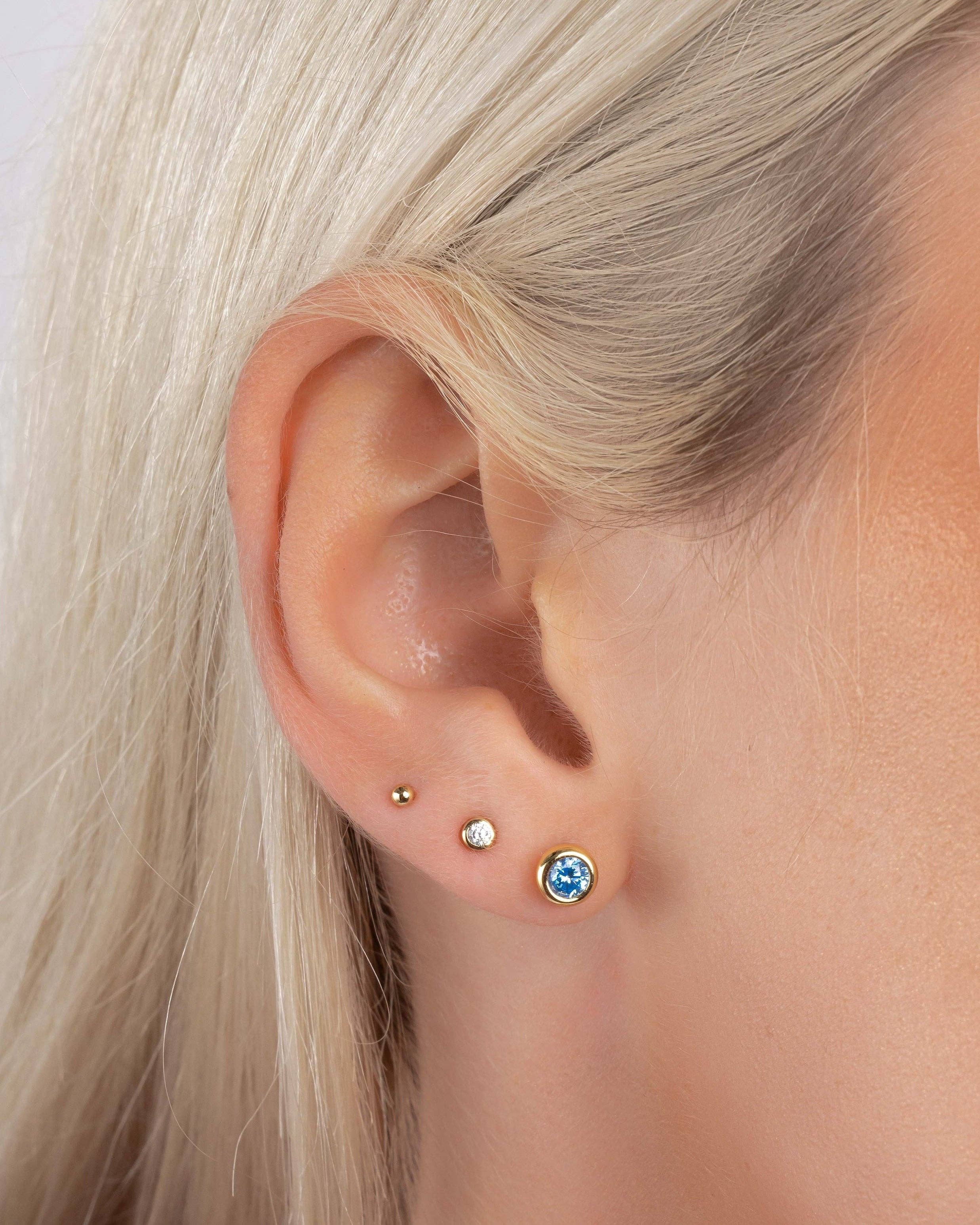 Aquamarine Bezel Dome Studs: Gold