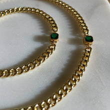 Load image into Gallery viewer, Night Bird Necklace Emerald Stone Gold Filled Chain Necklace: 16”