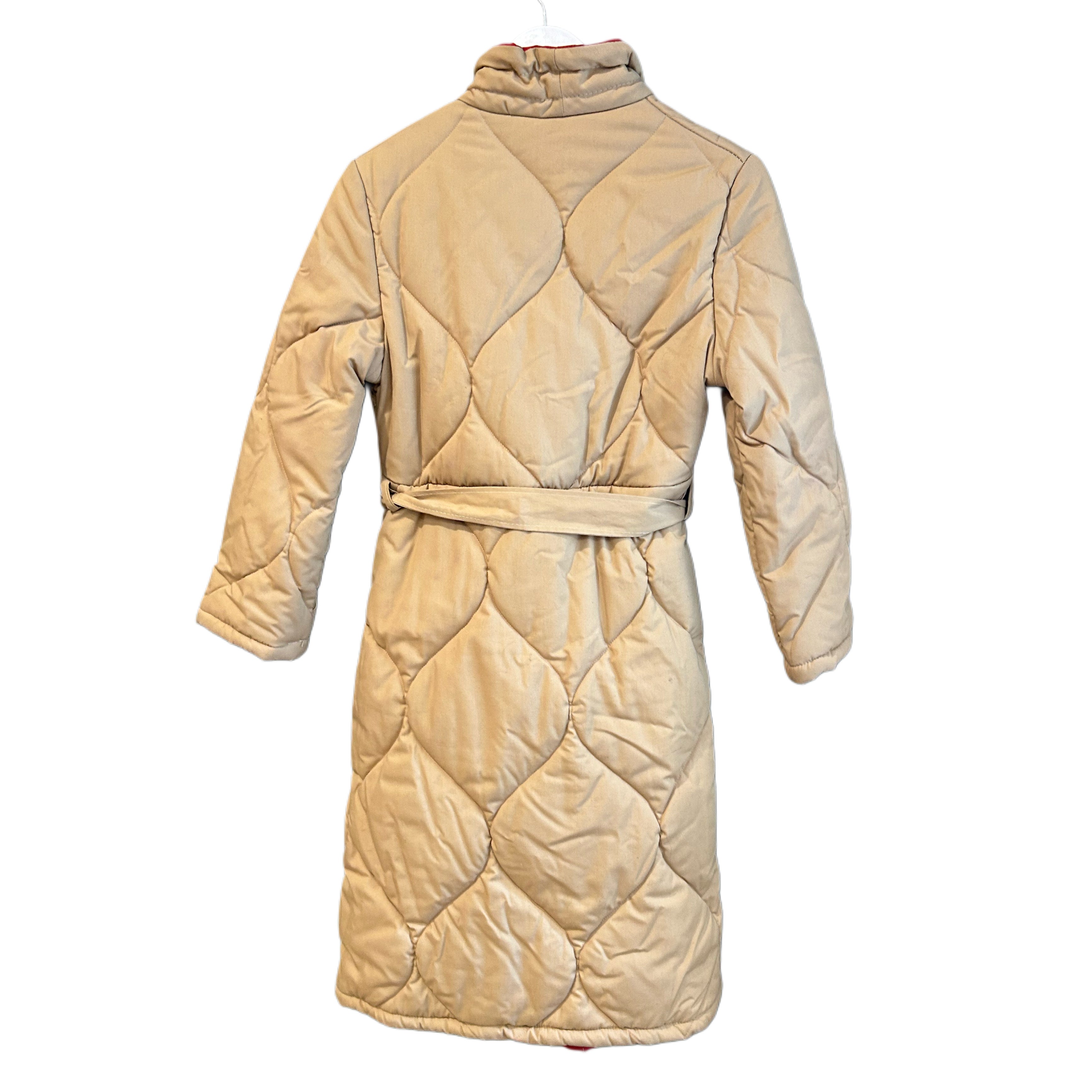 Quilted Beige Puffer Coat with Red Lining, 1970's, 36" Bust