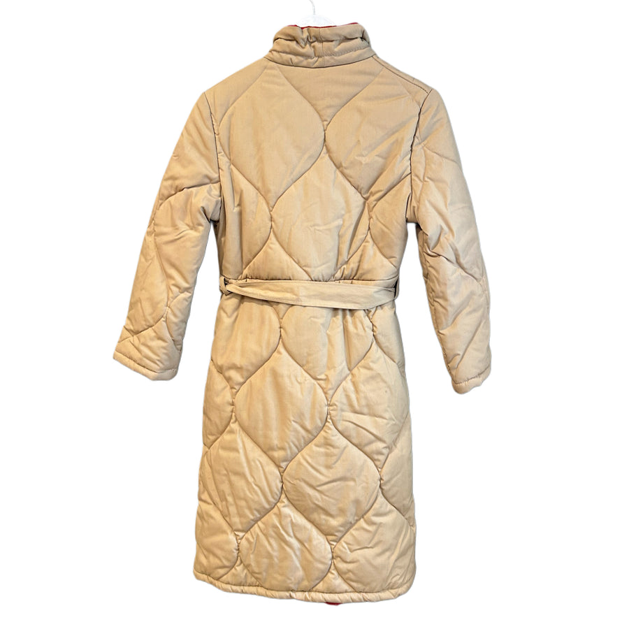 Quilted Beige Puffer Coat with Red Lining, 1970's, 36" Bust
