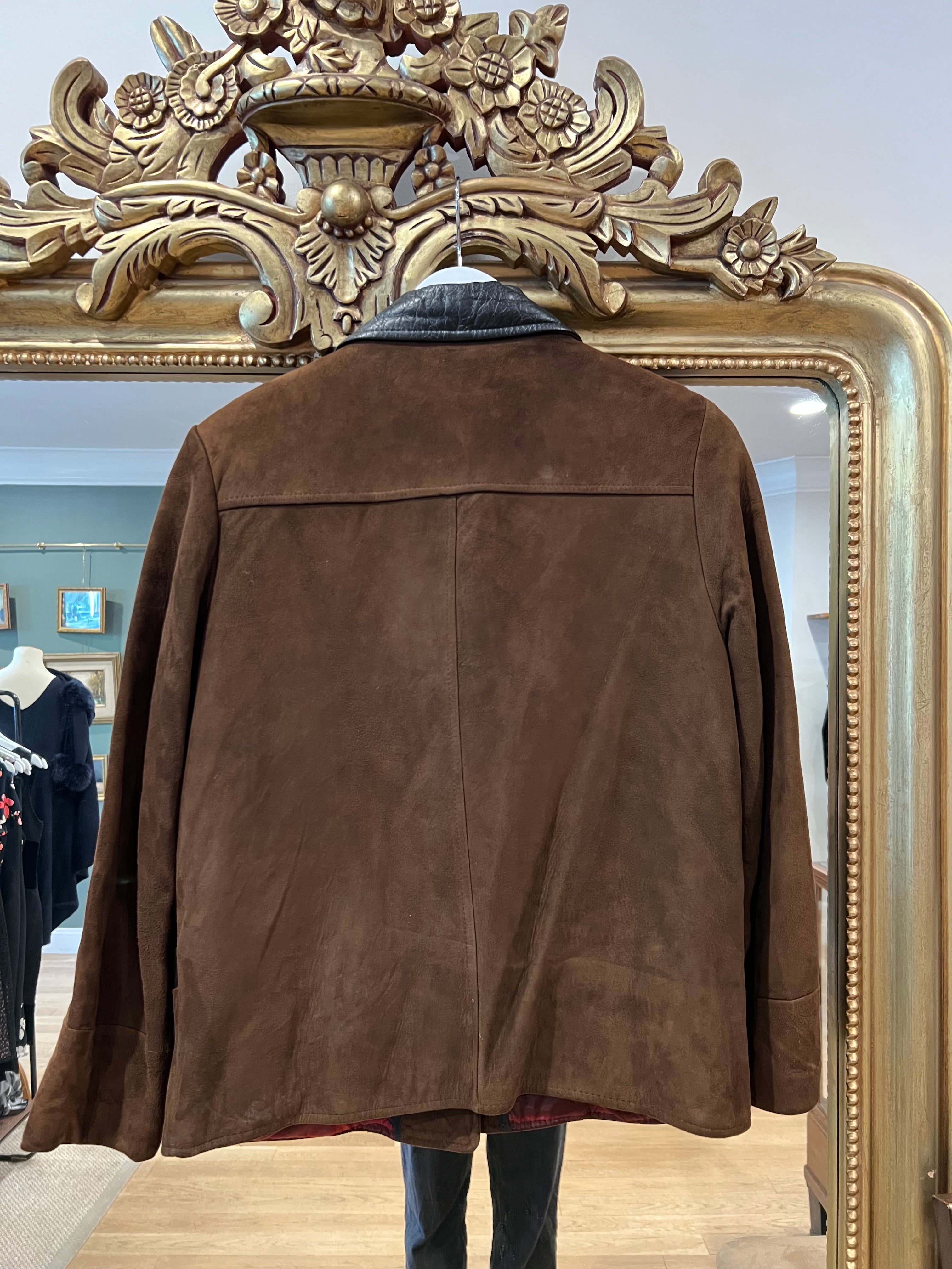 Brown Suede Jacket with Leather Collar, 1960s,44” Bust, As Is
