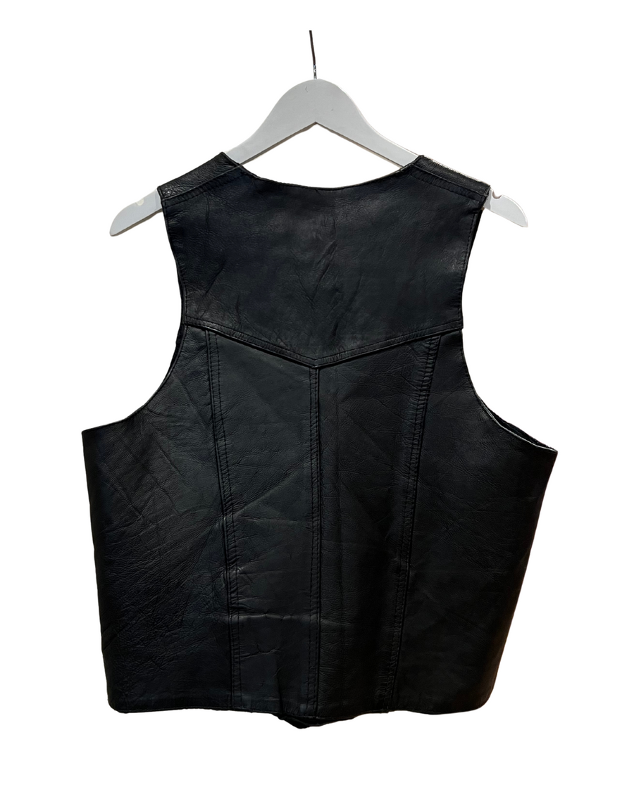 Black Leather Vest, 1980s, 40” Bust