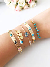 Load image into Gallery viewer, Gold Bangle Bracelet, Greek Evil Eye Jewelry, Evil Eye Charm Bracelet: Style 4