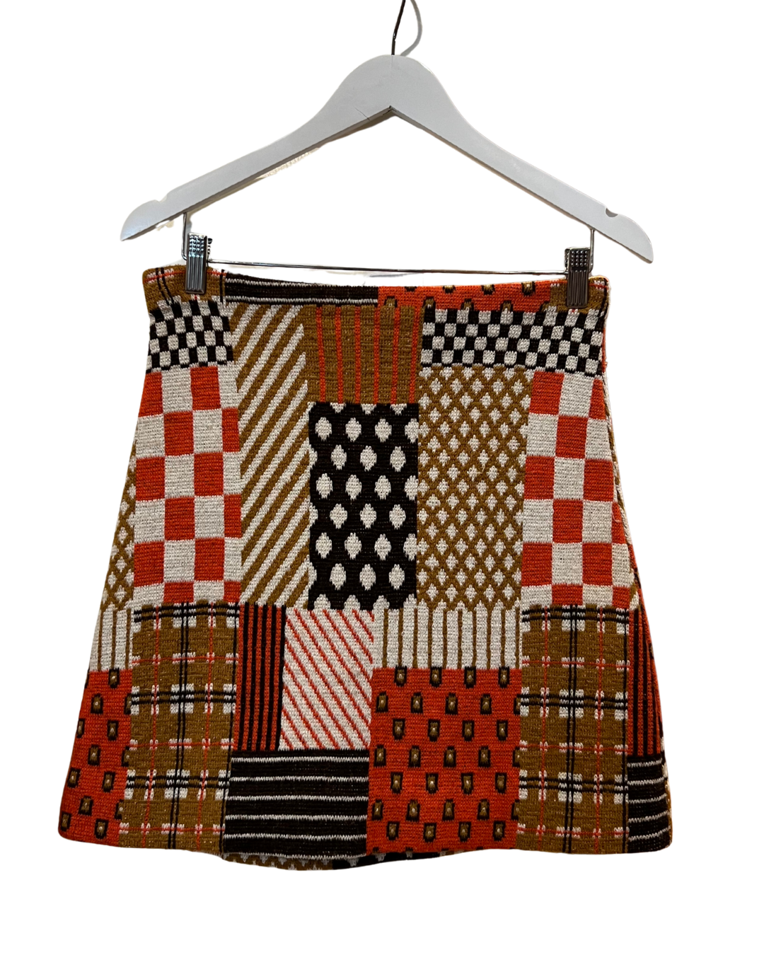 Patchwork Orange and Brown Skirt, 1960s, 29-34” Waist