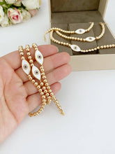 Load image into Gallery viewer, White Evil Eye Bracelet, Waterproof Bracelet, Gold Beaded Br