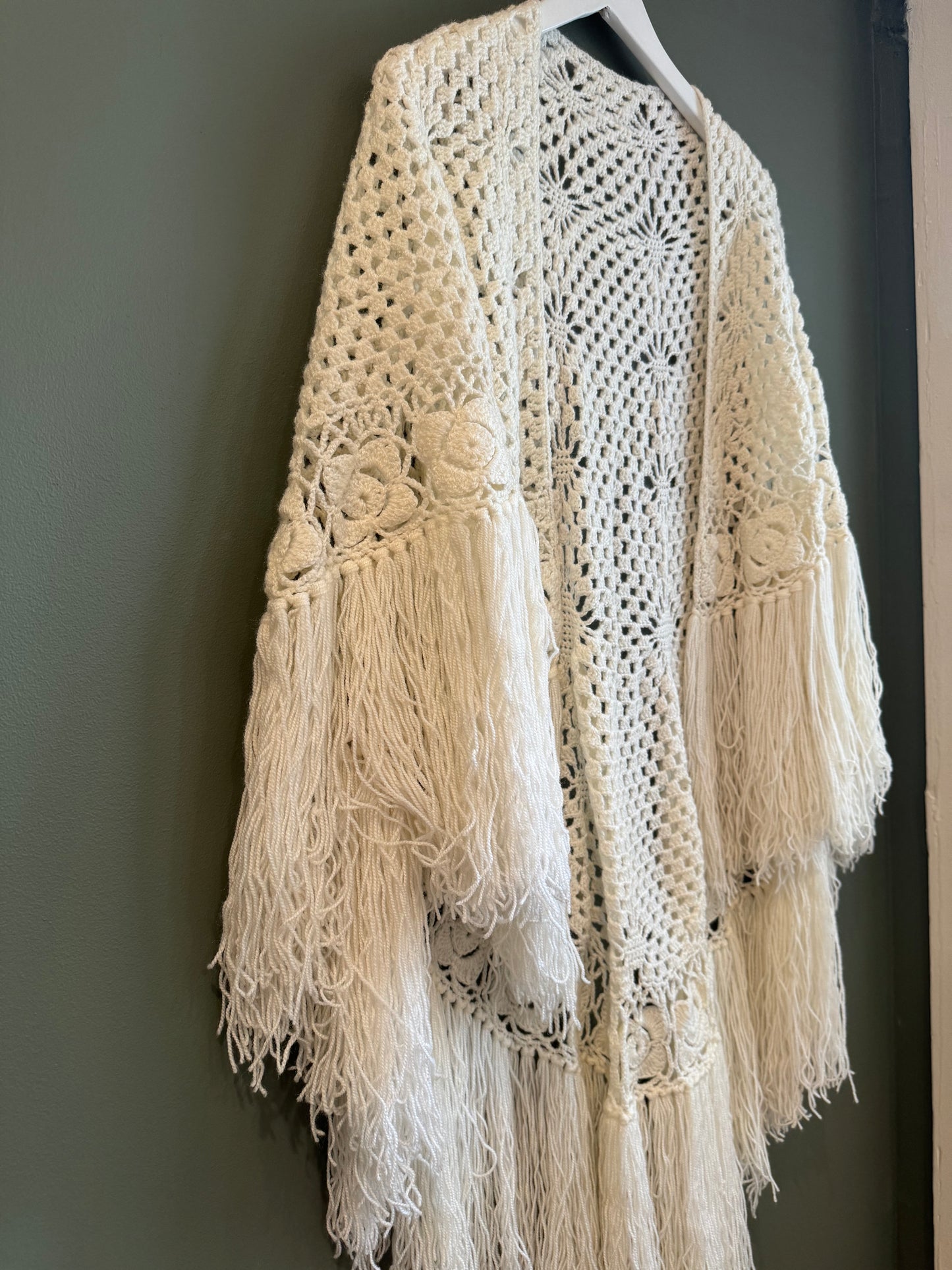 Hand-Crocheted Shawl, 1960's, One Size