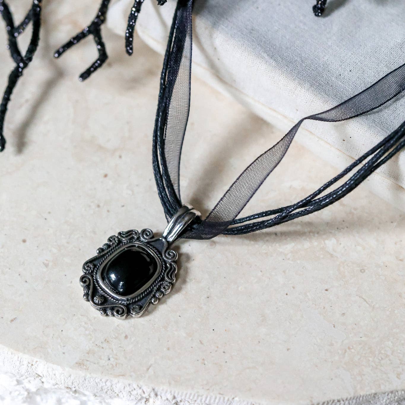 The Scrying Necklace - Black Onyx Gemstone, Modern Witchy