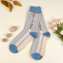 Load image into Gallery viewer, Vintage Houndstooth,Small Floral Trendy Mid-Calf Socks: Green