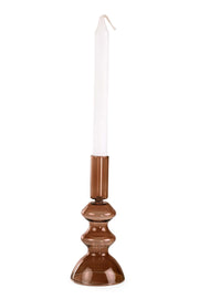 Retro Glass Candle Stick Holder- 6 x 2.5 Inches_ Brown